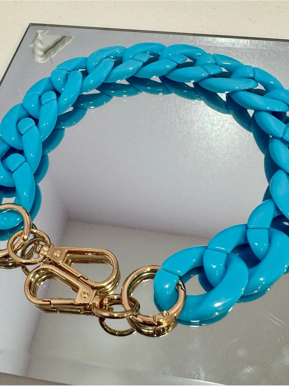 New Slim Robin Egg Blue 18 inch Bag Chain Gold Hardware